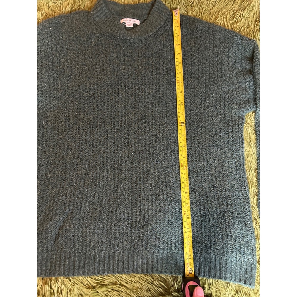 Y2K American Eagle Sweater Women XS Green Mock Neck Ribbed Knit Pullover - Picture 5 of 8